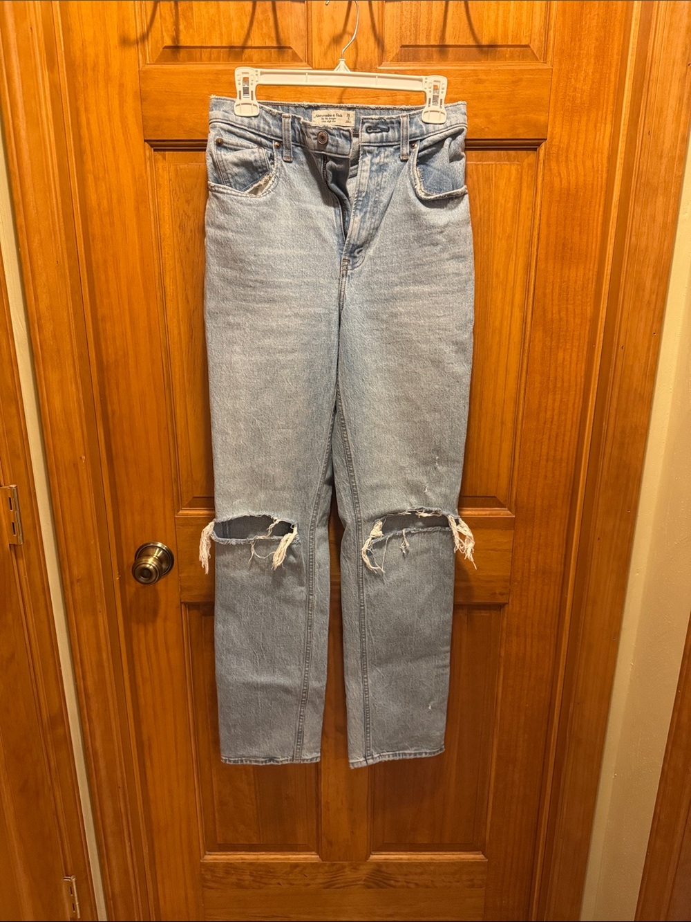 Abercrombie & Fitch Light Blue Straight-Leg Distressed Jeans